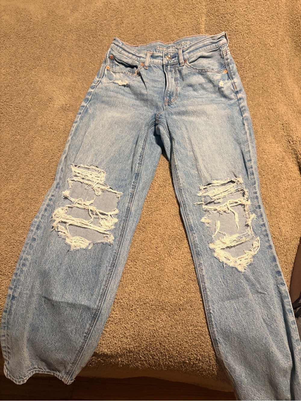 American Eagle Outfitters Light Blue Distressed Straight-Leg Jeans